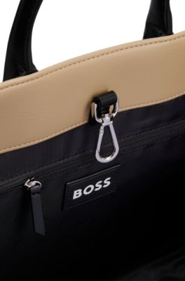 Cabas en similicuir avec d&eacute;tails embl&eacute;matiques, Beige clair