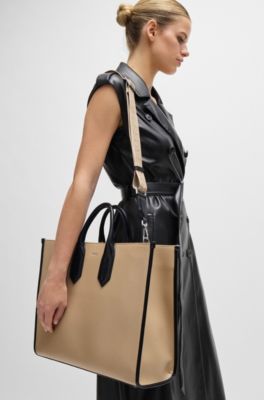 Cabas en similicuir avec d&eacute;tails embl&eacute;matiques, Beige clair