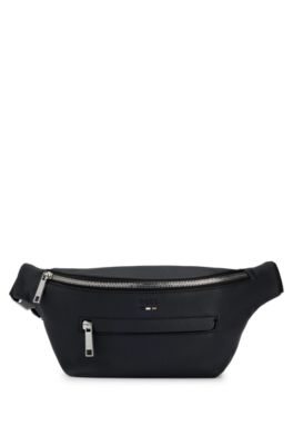 BOSS - Grained faux-leather belt bag with signature stripe logo