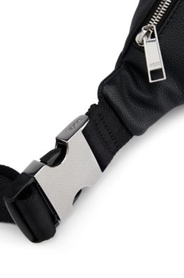 BOSS - Grained faux-leather belt bag with signature stripe logo
