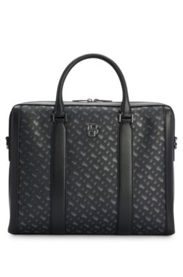 Hugo Boss Monogram Document Case With Double B Trim In Dark Grey
