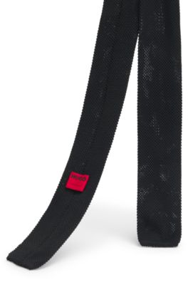 Knitted tie with floral detail, Black