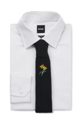 Knitted tie with floral detail, Black