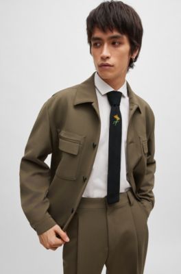 Knitted tie with floral detail, Black