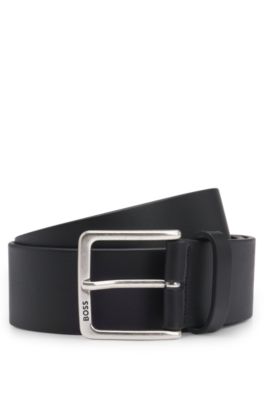 Hugo Boss Italian-leather Belt With Polished Branded Buckle In Black