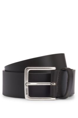 Hugo Boss Italian-leather Belt With Polished Branded Buckle In Dark Brown