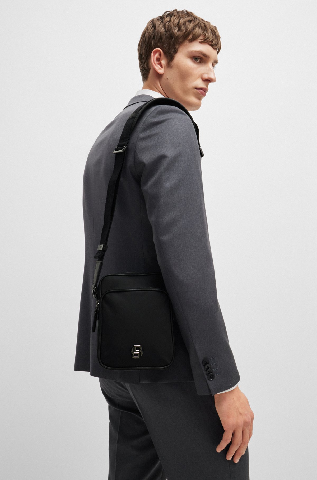 BOSS - Twill reporter bag with Double B monogram - Black BOSS - Twill reporter bag with Double B monogram - Black