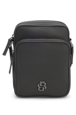 Sac reporter avec pi&egrave;ces m&eacute;talliques &agrave; monogramme double B, Gris