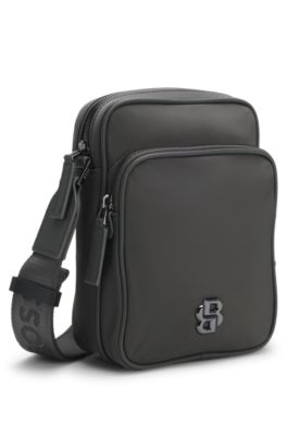 Sac reporter avec pi&egrave;ces m&eacute;talliques &agrave; monogramme double B, Gris