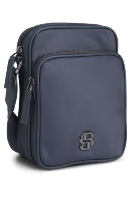 Bolso mensajero con monograma Double&nbsp;B met&aacute;lico, Azul