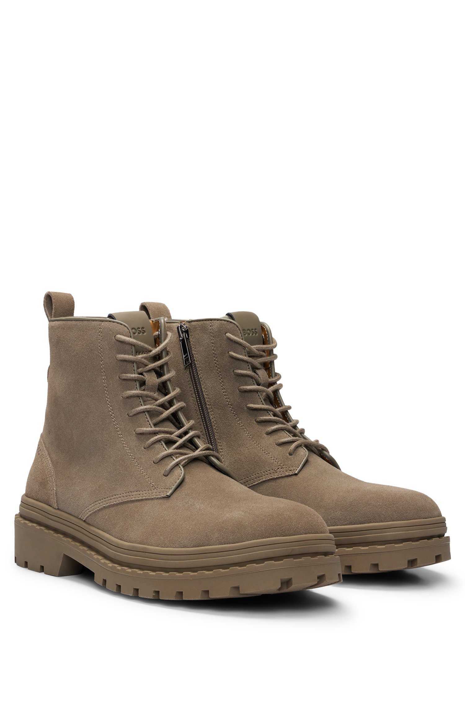 Suede lace-up boots with rubber outsole
