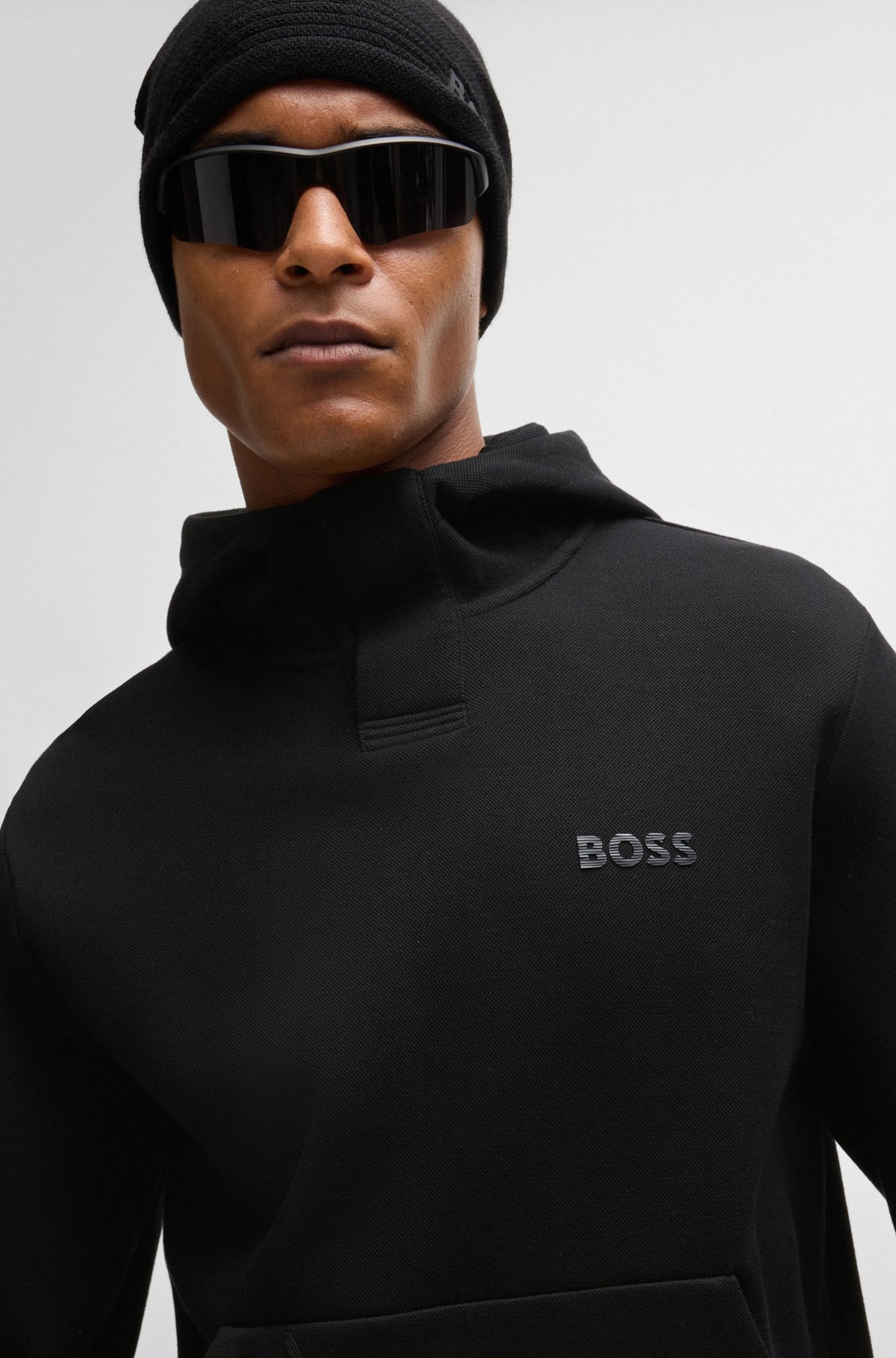 BOSS - Hoodie with mirror-effect logo - Black BOSS - Hoodie with mirror-effect logo - Black