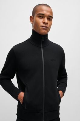 HUGO BOSS ブラック ジップアップ スウェット BOSS - Sweatshirt with jacquard collar and cuffs - Black