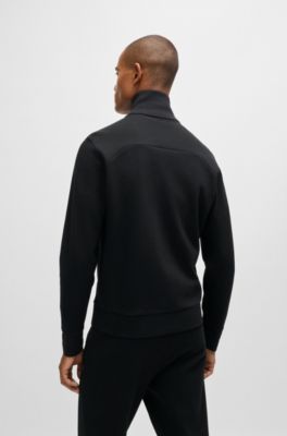 BOSS - Sweatshirt with jacquard collar and cuffs - Black
