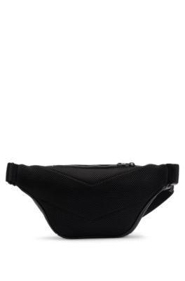 Belt bag in faux leather with metallic stacked logo, Black