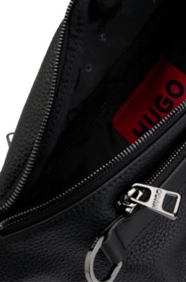 Belt bag in faux leather with metallic stacked logo, Black