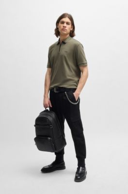 Mochila de piel sint&eacute;tica granulada con ribete de logo apilado, Negro