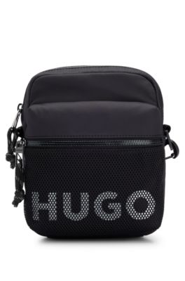 Hugo Boss Reporter Bag With Contrast Logo And Mesh Overlay In Black