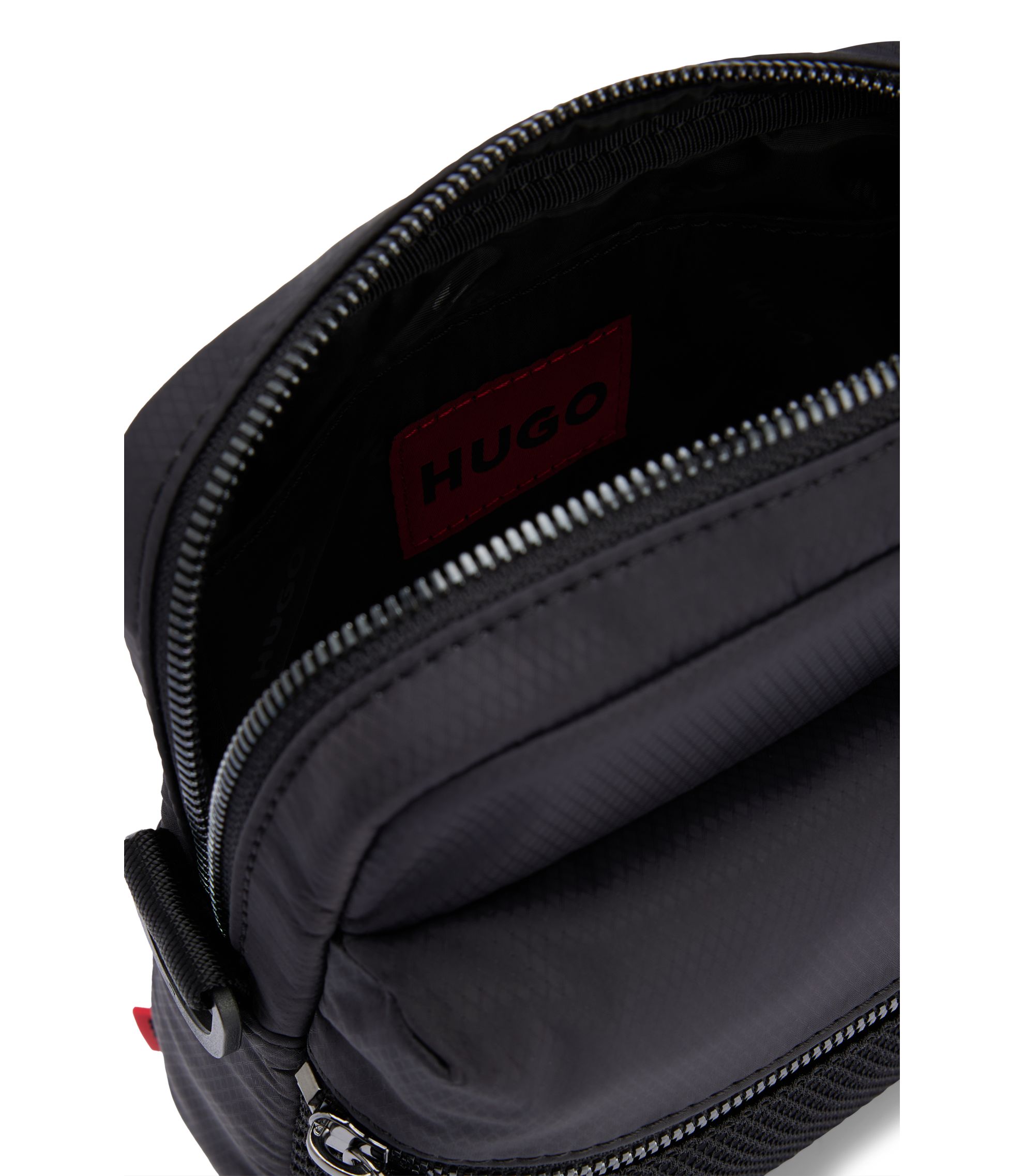 HUGO Reporter bag with contrast logo and mesh overlay Black