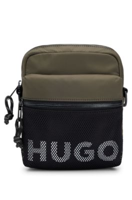 Hugo Boss Reporter Bag With Contrast Logo And Mesh Overlay In Khaki
