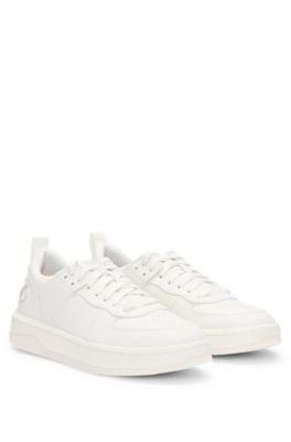 Faux-leather lace-up trainers with bubble branding, White