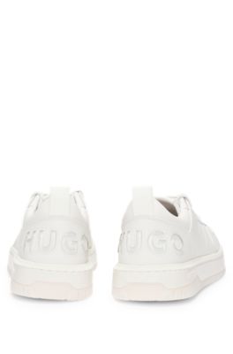 Faux-leather lace-up trainers with bubble branding, White