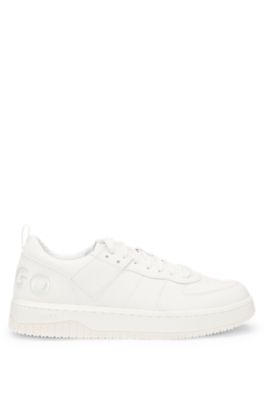 Faux-leather lace-up trainers with bubble branding, White