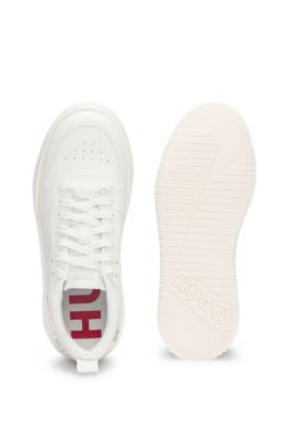 Faux-leather lace-up trainers with bubble branding, White