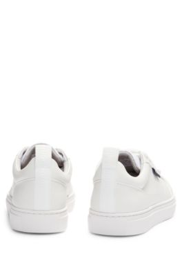 Cupsole trainers in faux leather with logo flag, White