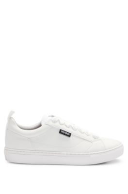 Cupsole trainers in faux leather with logo flag, White