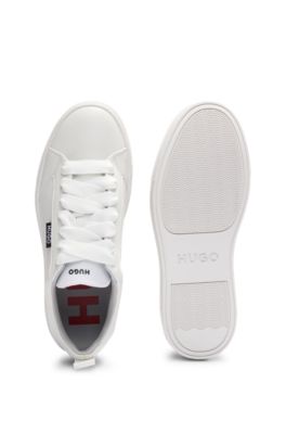Cupsole trainers in faux leather with logo flag, White