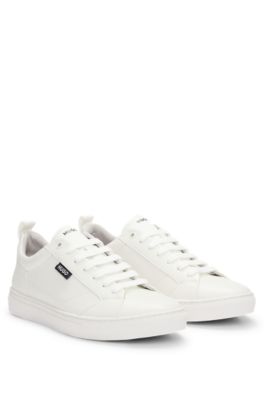 HUGO - Cupsole trainers in faux leather with logo flag - White