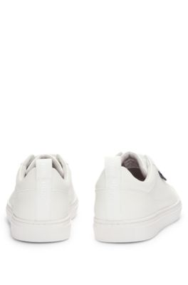 Cupsole trainers in faux leather with logo flag, White