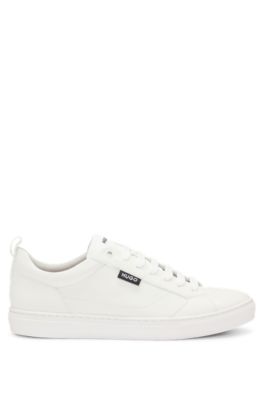 Cupsole trainers in faux leather with logo flag, White