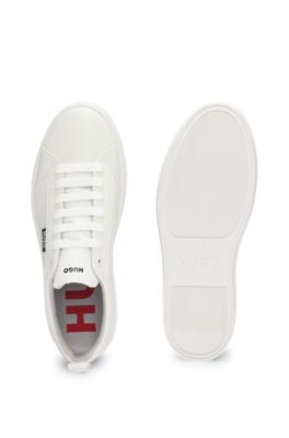 Cupsole trainers in faux leather with logo flag, White