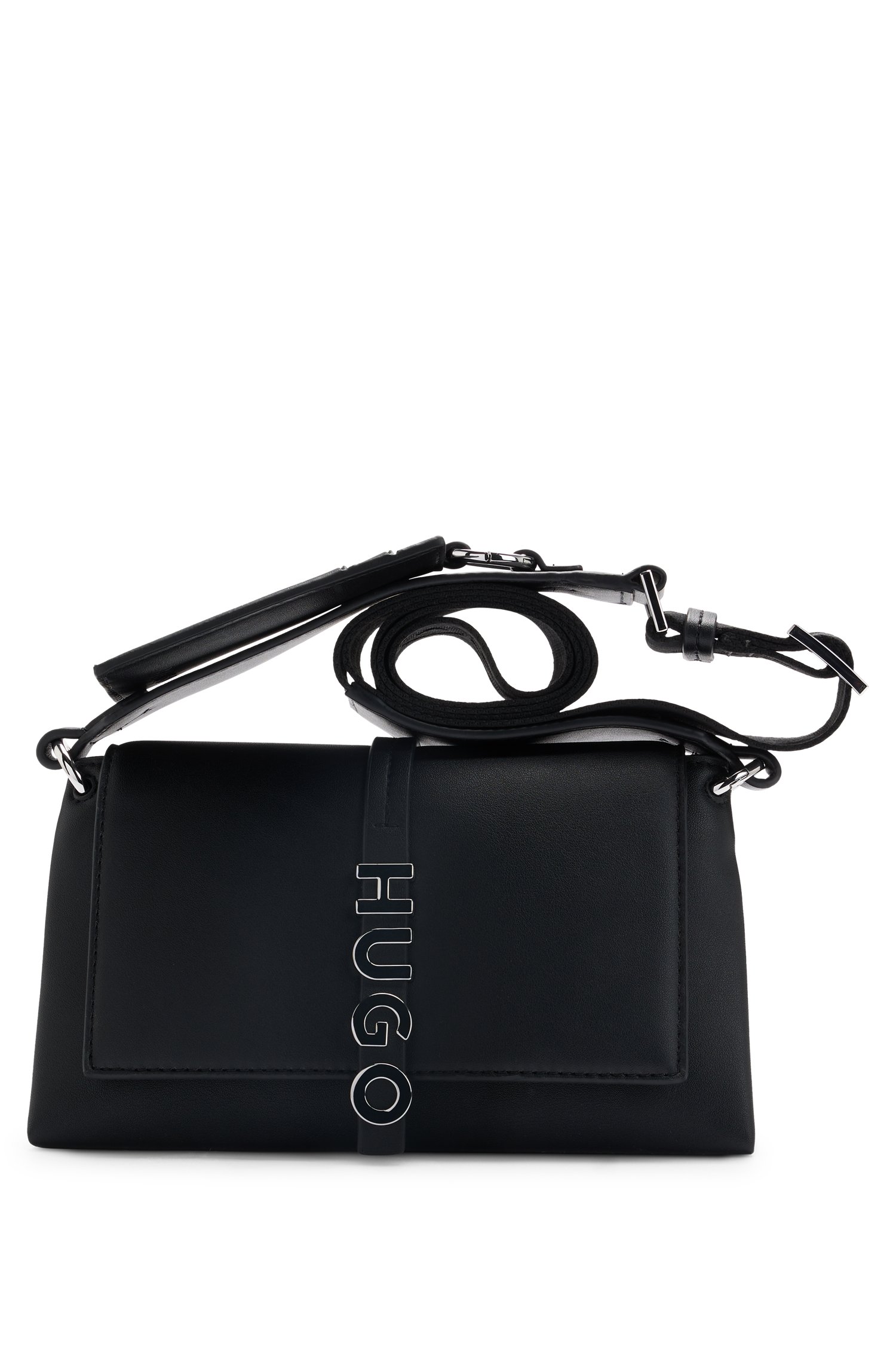 Faux-leather crossbody bag with logo hardware