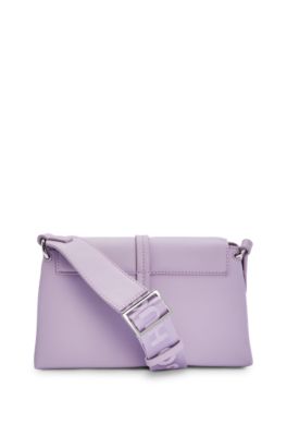Faux-leather crossbody bag with logo hardware, Light Purple