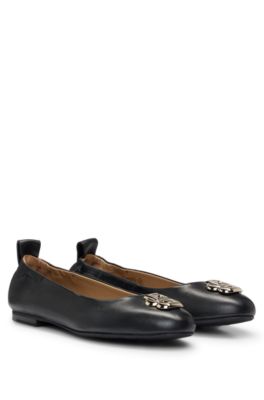 Nappa-leather ballerina pumps with Double B monogram hardware, Black