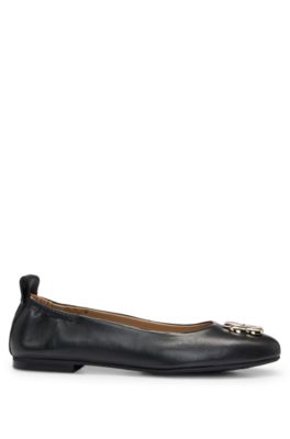 Nappa-leather ballerina pumps with Double B monogram hardware, Black