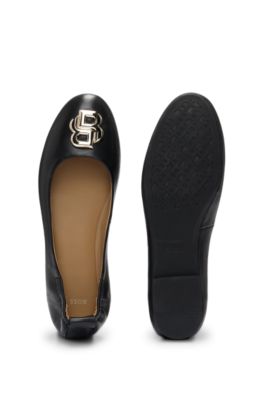 Nappa-leather ballerina pumps with Double B monogram hardware, Black