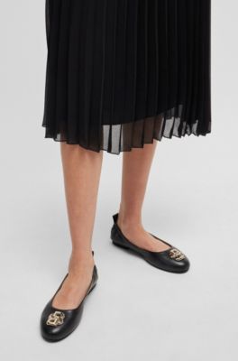Nappa-leather ballerina pumps with Double B monogram hardware, Black