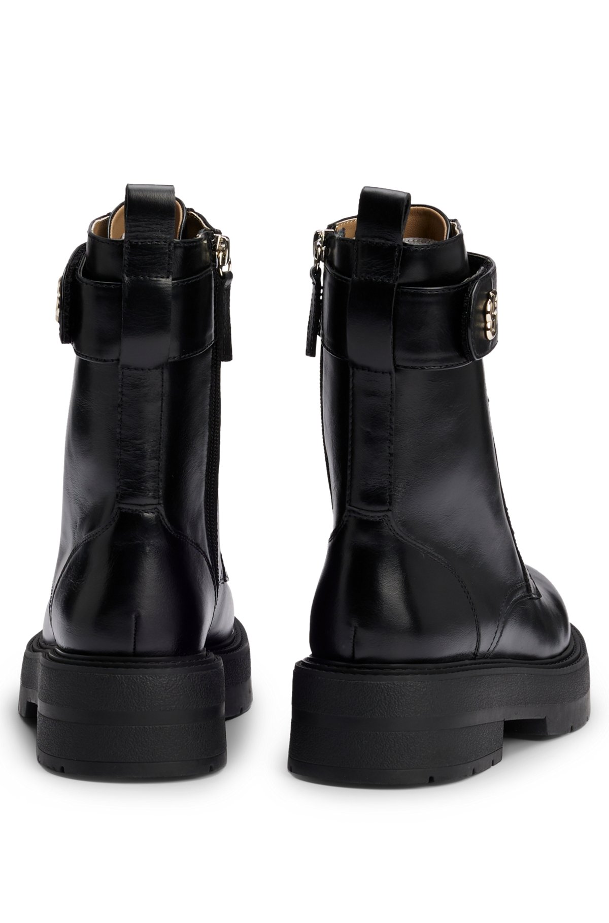 BOSS - Lace-up boots in leather with Double B monogram - Black BOSS - Lace-up boots in leather with Double B monogram - Black