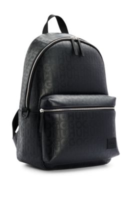 HUGOバッグ HUGO - Faux-leather backpack with repeat-logo motif - Black