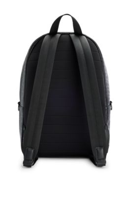HUGO - Faux-leather backpack with repeat-logo motif - Black