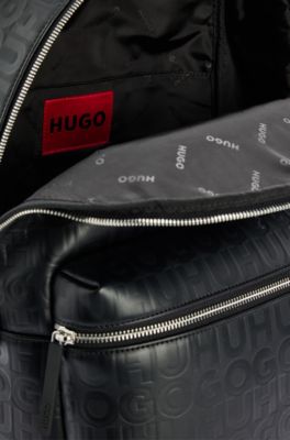 Faux-leather backpack with repeat-logo motif, Black