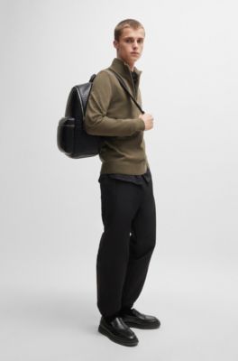 Faux-leather backpack with repeat-logo motif, Black