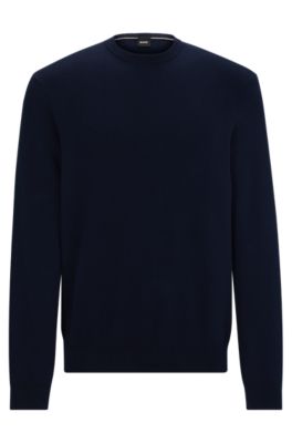 Hugo Boss Regular-fit Sweater In 100% Cotton With Ribbed Cuffs In Dark Blue