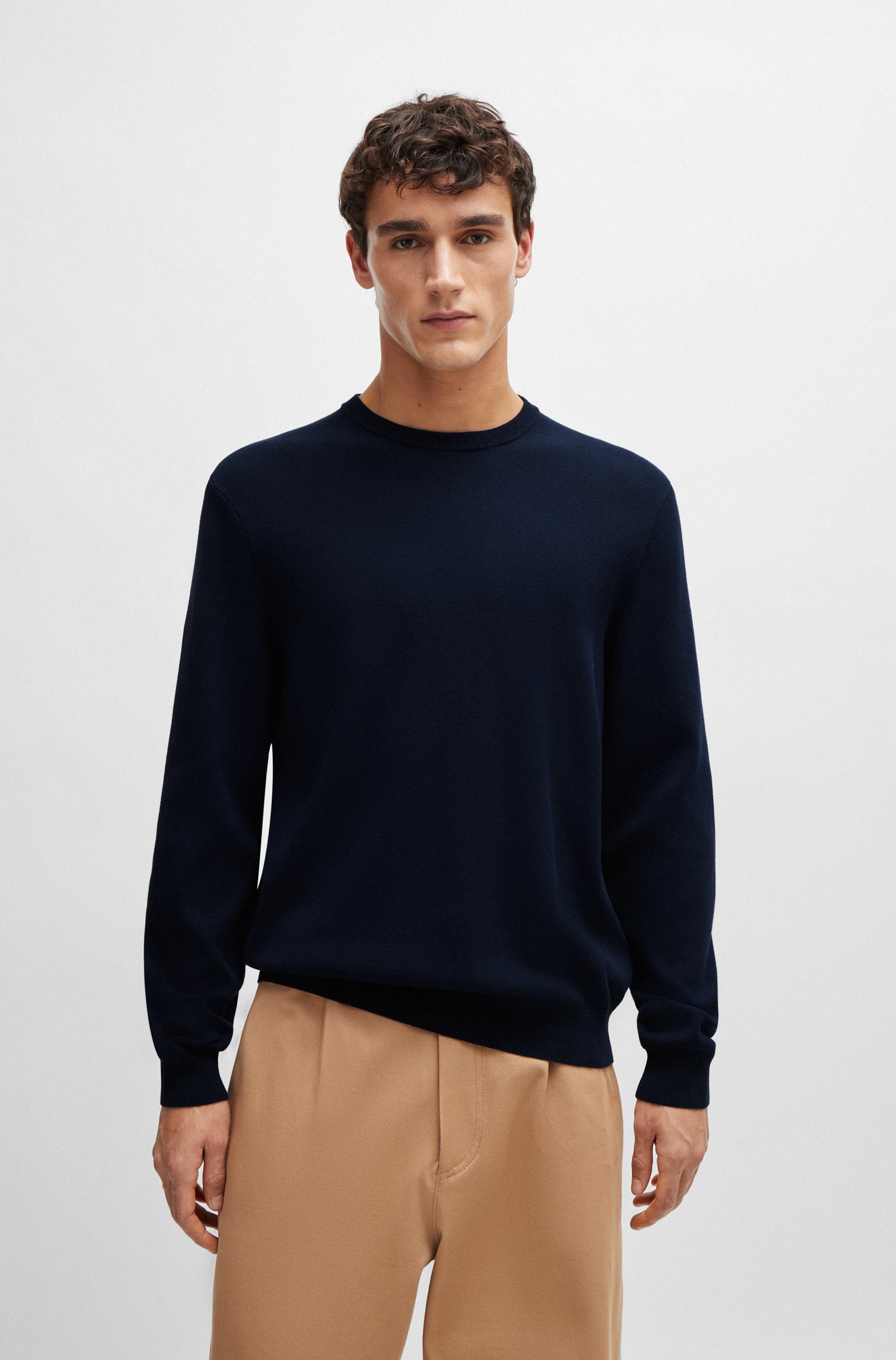 Regular-fit sweater 100% cotton with ribbed cuffs