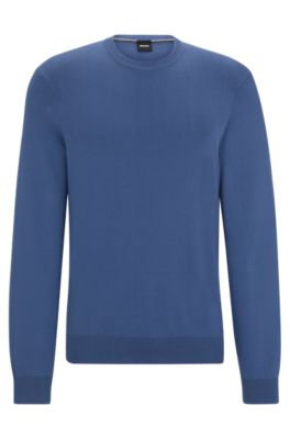 BOSS - Jersey regular fit de algodón con puños en canalé - Celeste