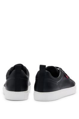 HUGO - Cupsole trainers in faux leather with logo flag - Black
